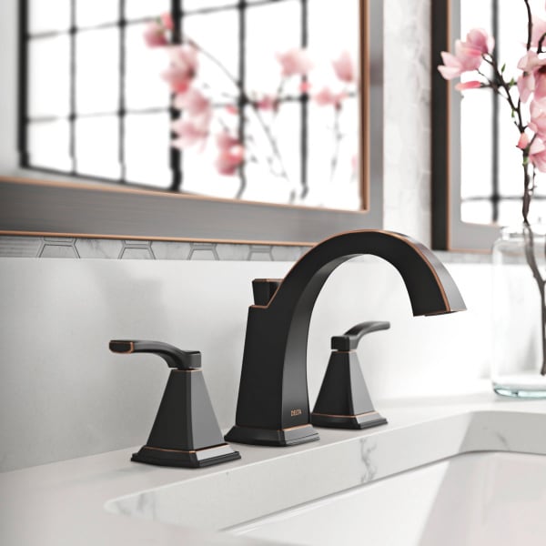 Delta Flynn Oil Rubbed Bronze 2-Handle Widespread WaterSense Bathroom Sink Faucet with Drain
