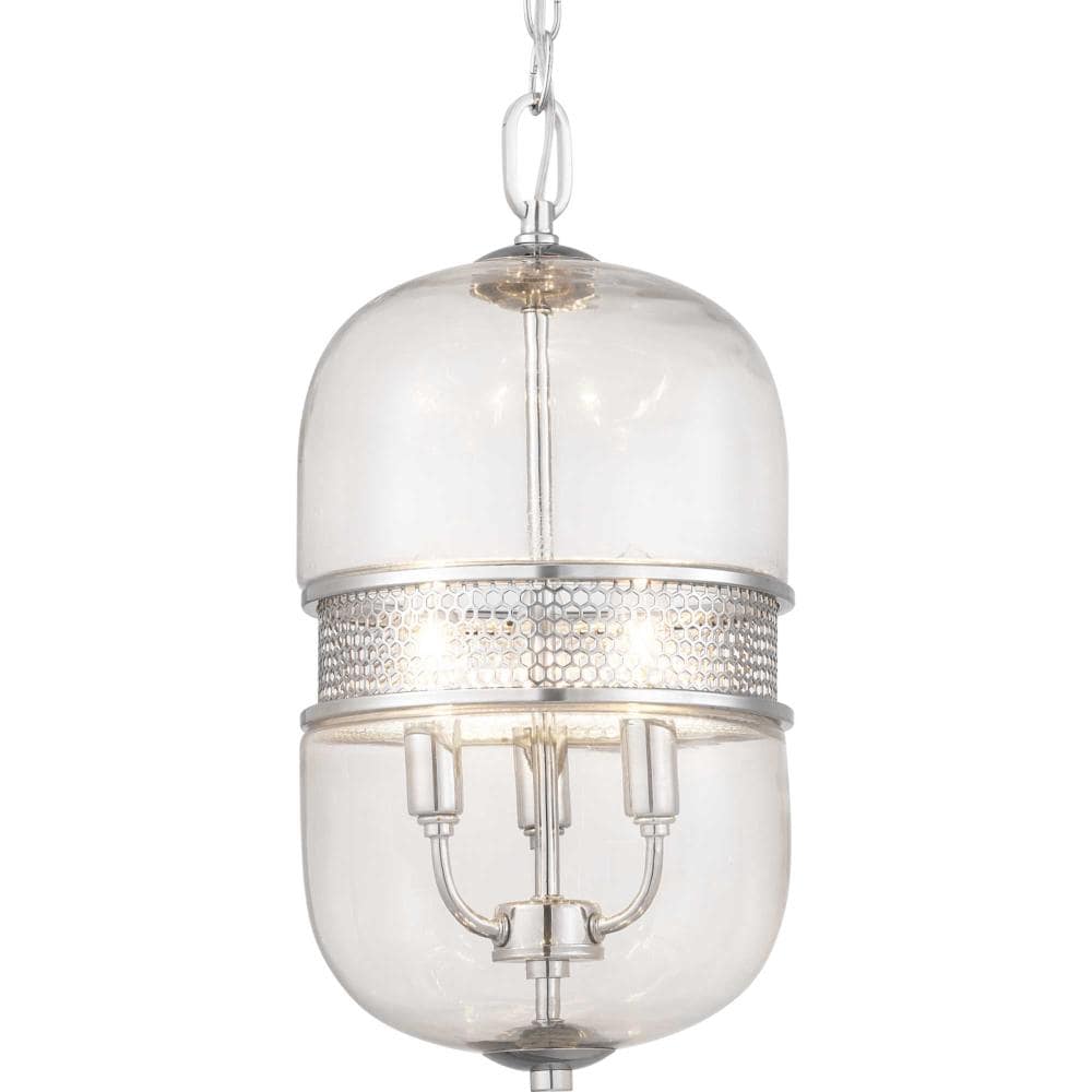 Progress Lighting Cayce 3-Light Polished Chrome Mid-century Clear Glass Urn Mini Hanging Pendant Light