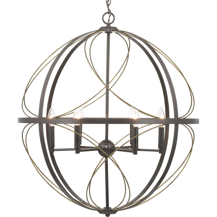 Progress Lighting Brandywine 6-Light Antique Bronze Transitional Globe Large Hanging Pendant Light