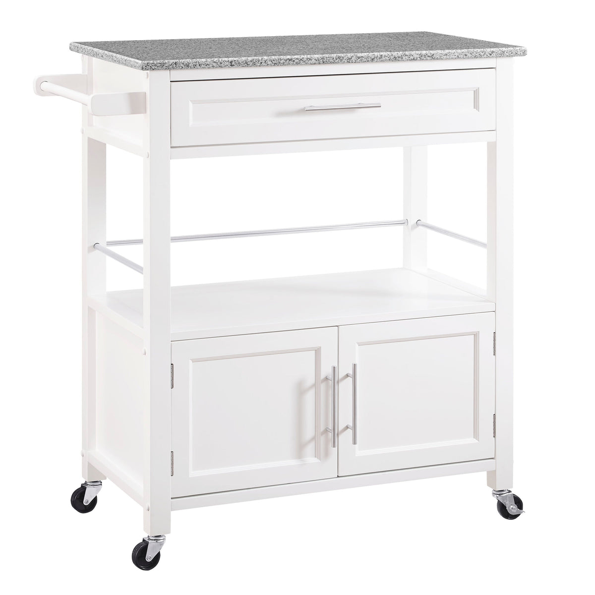 Linon White Wood Base with Granite Top Rolling Kitchen Cart (18-in x 33-in x 36-in)