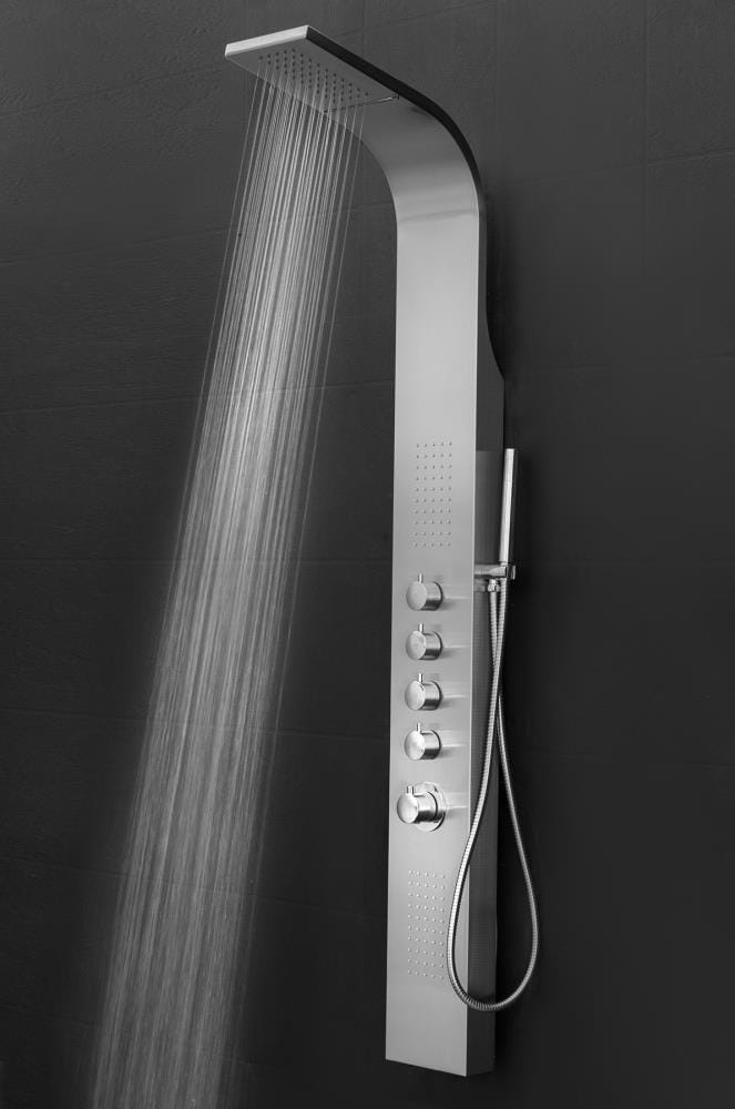AKDY 63-in Brushed Stainless Steel Waterfall/Rainfall Dual-Head Shower Panel System, 3-Way Diverter, Valve Included