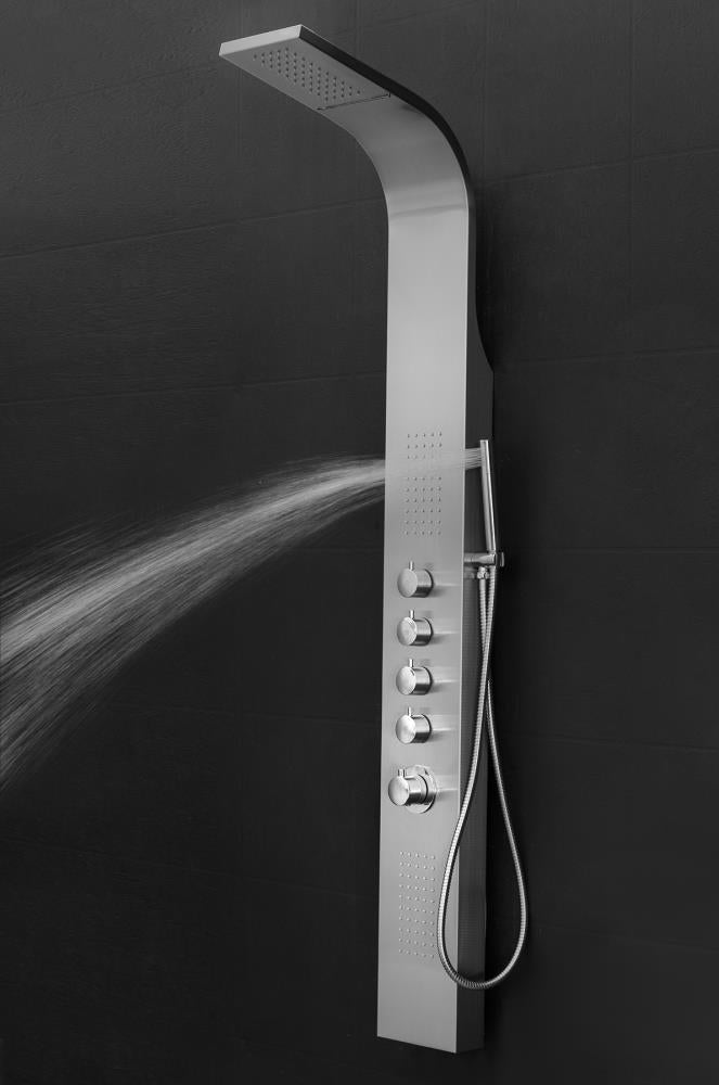 AKDY 63-in Brushed Stainless Steel Waterfall/Rainfall Dual-Head Shower Panel System, 3-Way Diverter, Valve Included