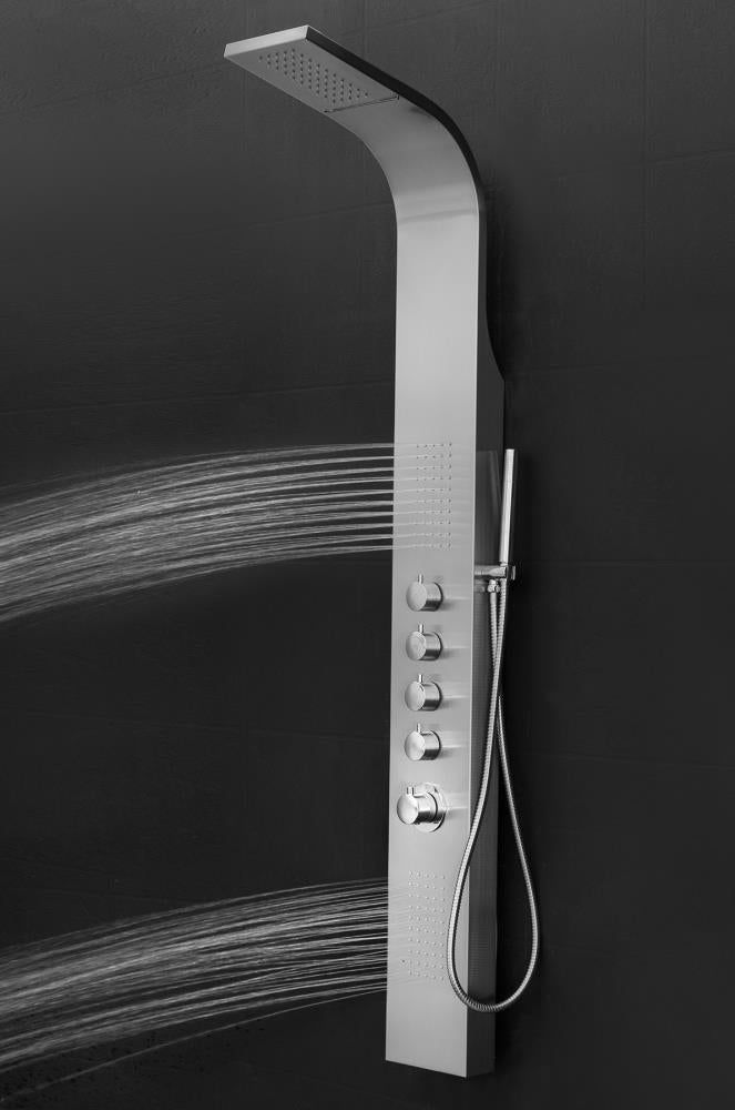 AKDY 63-in Brushed Stainless Steel Waterfall/Rainfall Dual-Head Shower Panel System, 3-Way Diverter, Valve Included