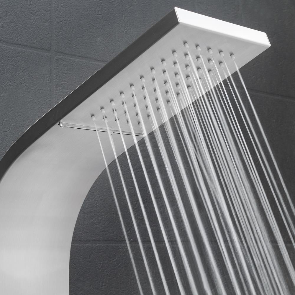 AKDY 63-in Brushed Stainless Steel Waterfall/Rainfall Dual-Head Shower Panel System, 3-Way Diverter, Valve Included