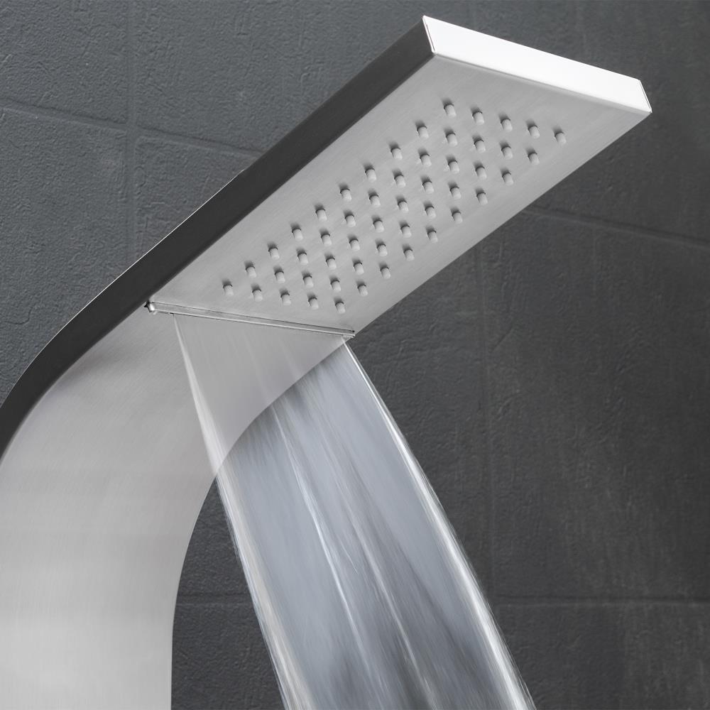 AKDY 63-in Brushed Stainless Steel Waterfall/Rainfall Dual-Head Shower Panel System, 3-Way Diverter, Valve Included