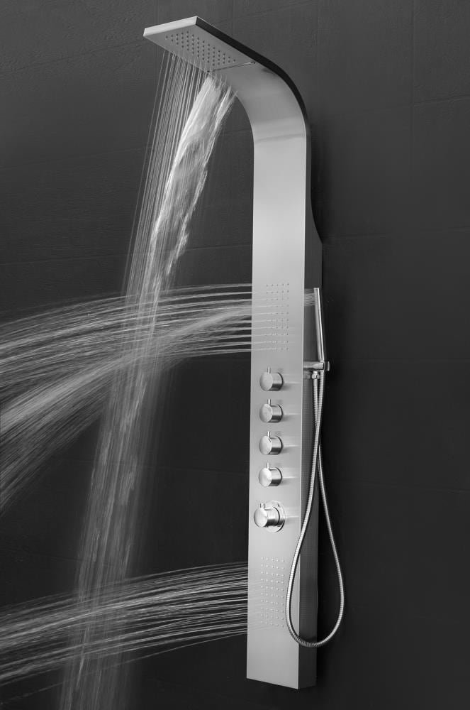 AKDY 63-in Brushed Stainless Steel Waterfall/Rainfall Dual-Head Shower Panel System, 3-Way Diverter, Valve Included