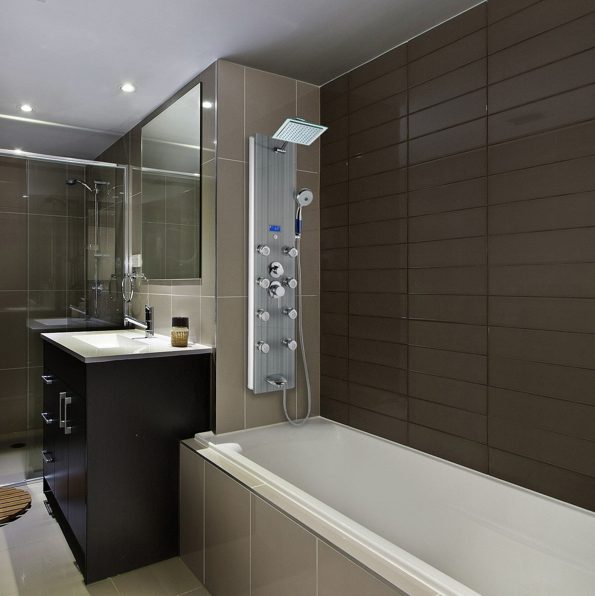 AKDY 52-in Brushed Stainless Steel 8-Spray Shower Panel System (Valve Included)
