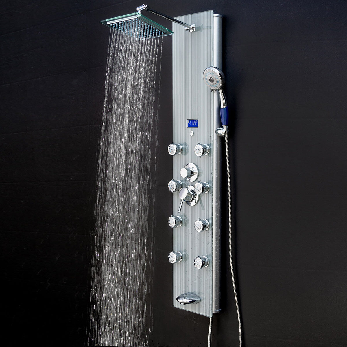 AKDY 52-in Brushed Stainless Steel 8-Spray Shower Panel System (Valve Included)