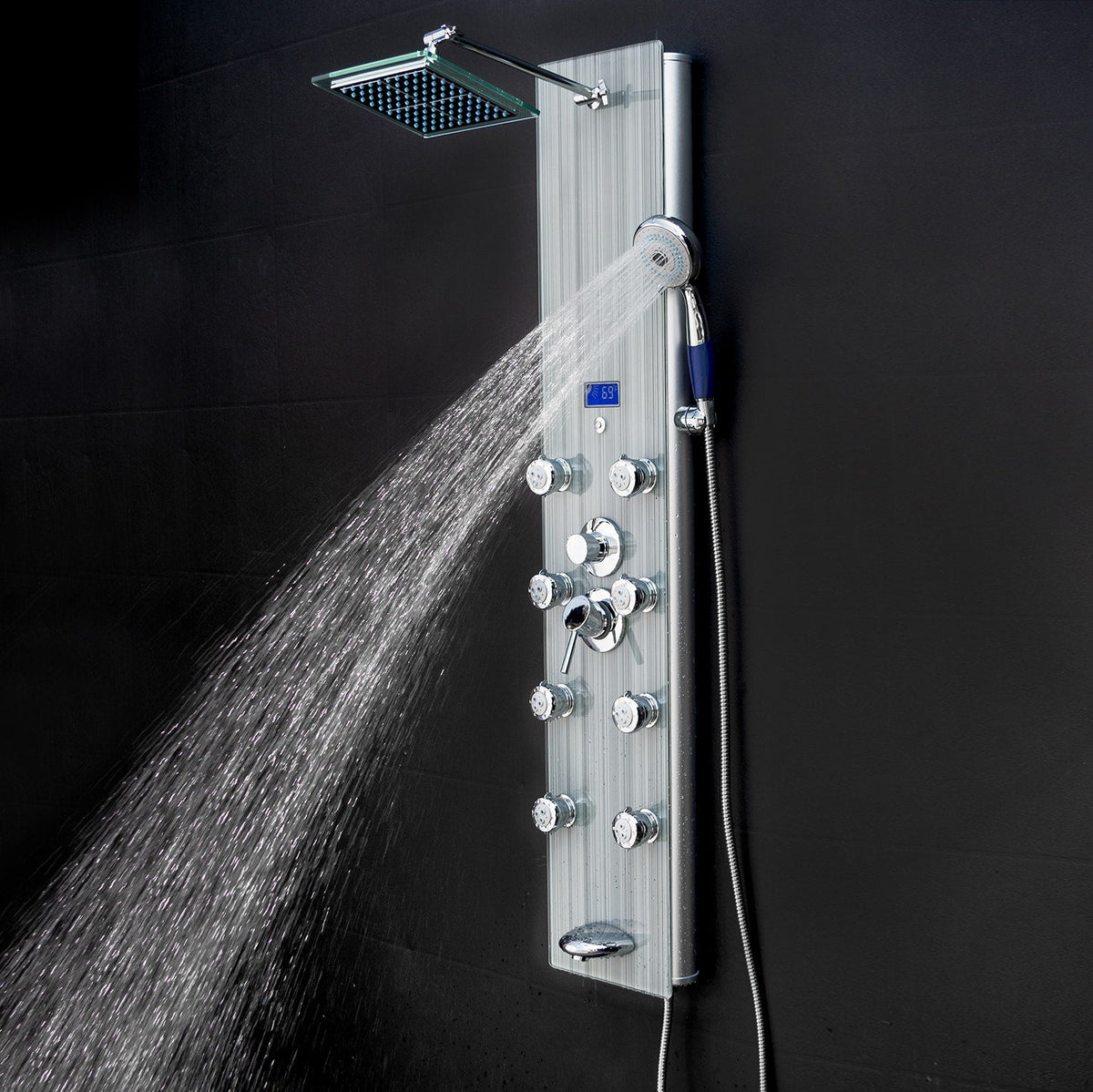 AKDY 52-in Brushed Stainless Steel 8-Spray Shower Panel System (Valve Included)