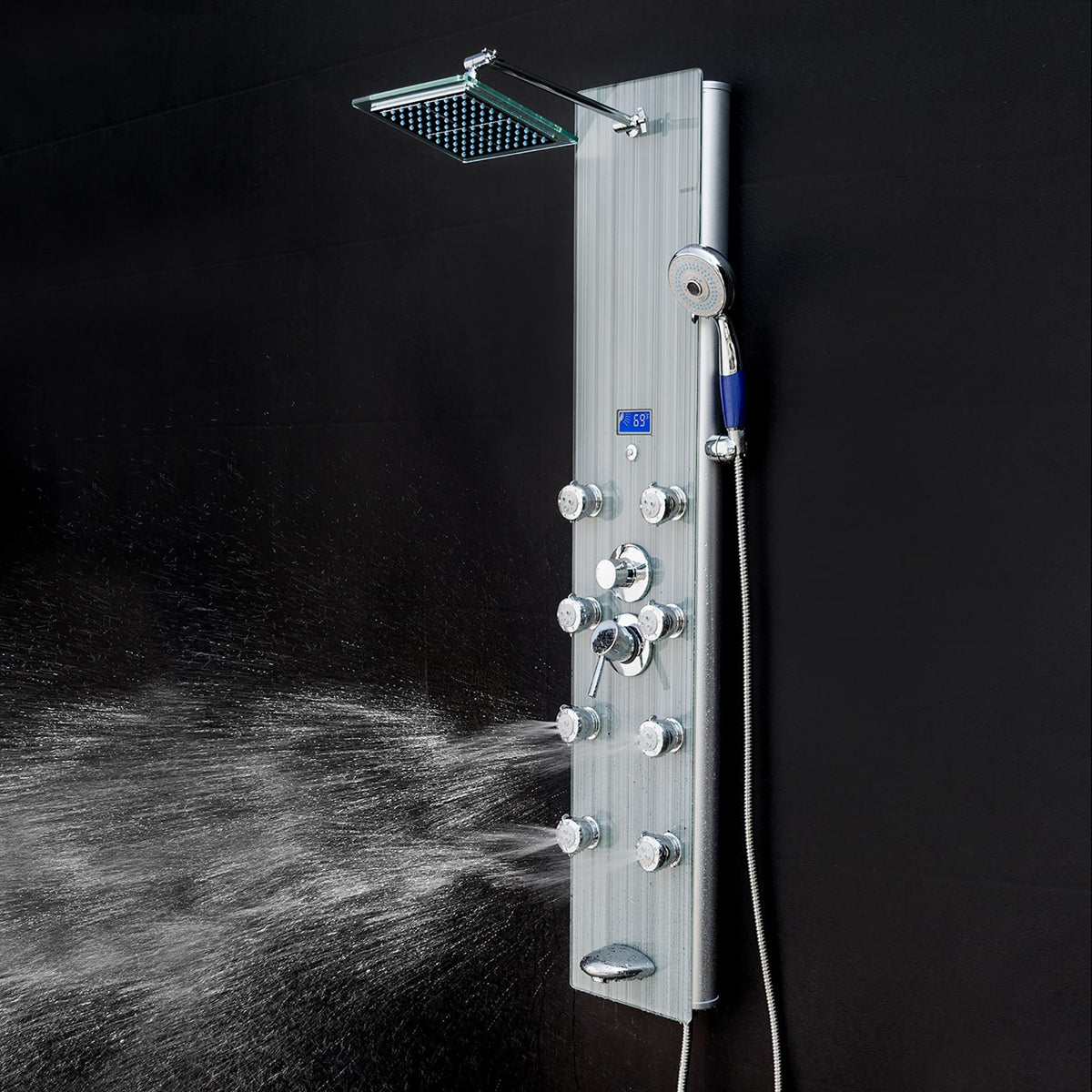 AKDY 52-in Brushed Stainless Steel 8-Spray Shower Panel System (Valve Included)