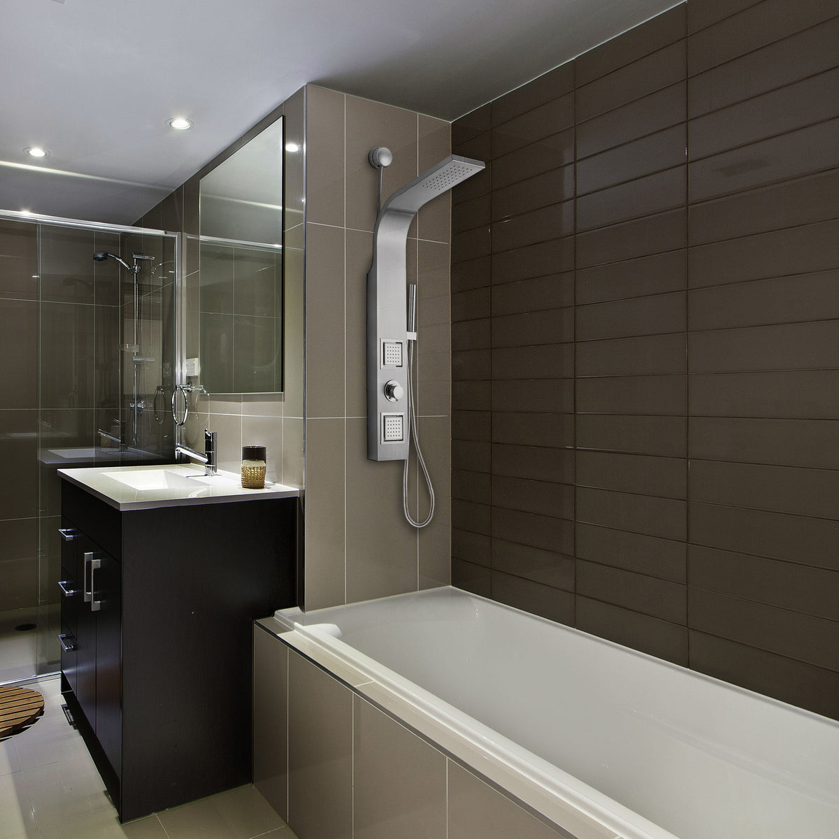 AKDY 39-in Brushed Stainless Steel Dual-Head 2-Spray Shower Panel System with 4-Way Diverter (Valve Included)