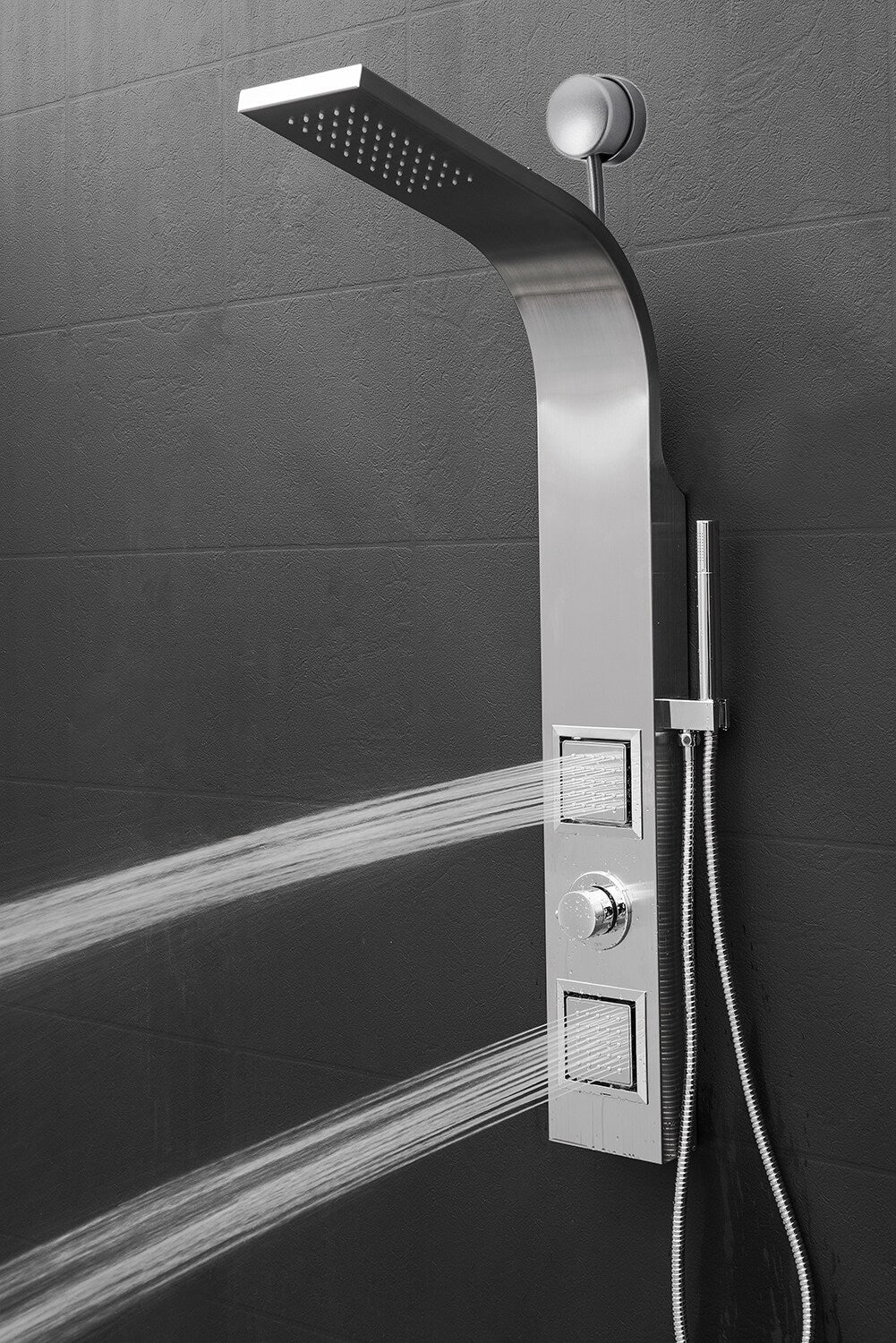 AKDY 39-in Brushed Stainless Steel Dual-Head 2-Spray Shower Panel System with 4-Way Diverter (Valve Included)