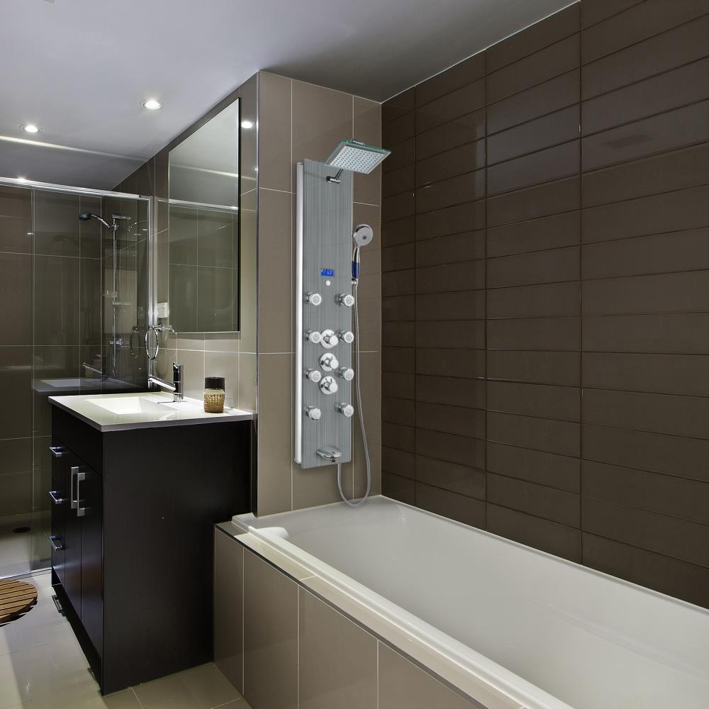AKDY 52-in Grey Stripe Pattern Tempered Glass 8-Spray Shower Panel System with Valve