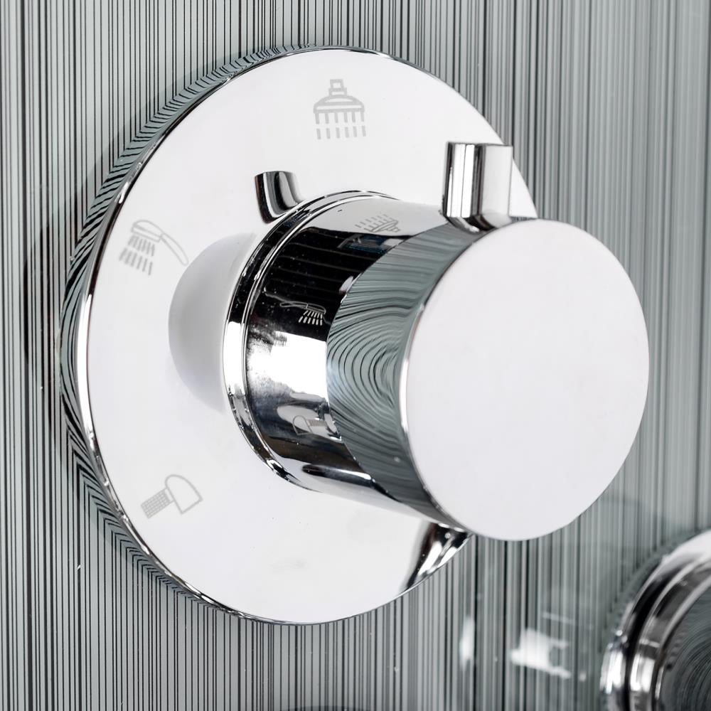 AKDY 52-in Grey Stripe Pattern Tempered Glass 8-Spray Shower Panel System with Valve