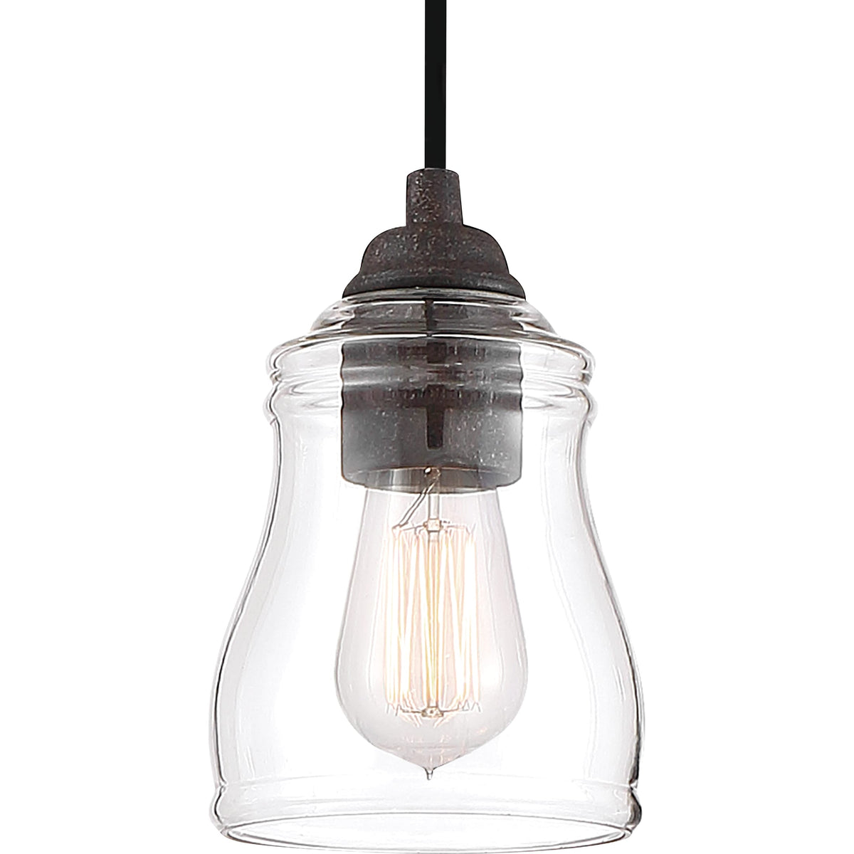 Quoizel Forkland 5-Light Textured Matte Black and Rustic Black Farmhouse Chandelier with Clear Glass