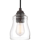 Quoizel Forkland 5-Light Textured Matte Black and Rustic Black Farmhouse Chandelier with Clear Glass