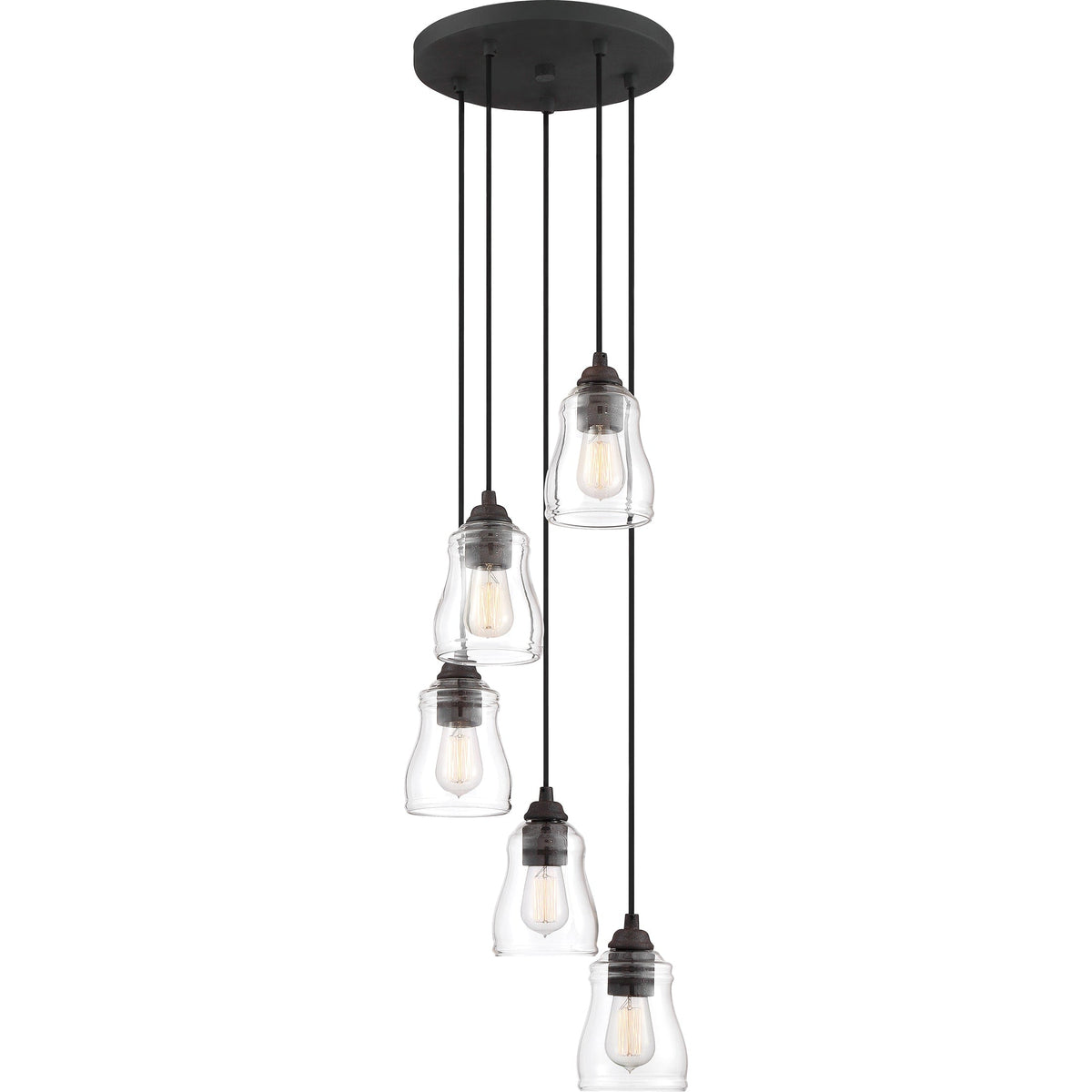 Quoizel Forkland 5-Light Textured Matte Black and Rustic Black Farmhouse Chandelier with Clear Glass