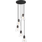 Quoizel Forkland 5-Light Textured Matte Black and Rustic Black Farmhouse Chandelier with Clear Glass