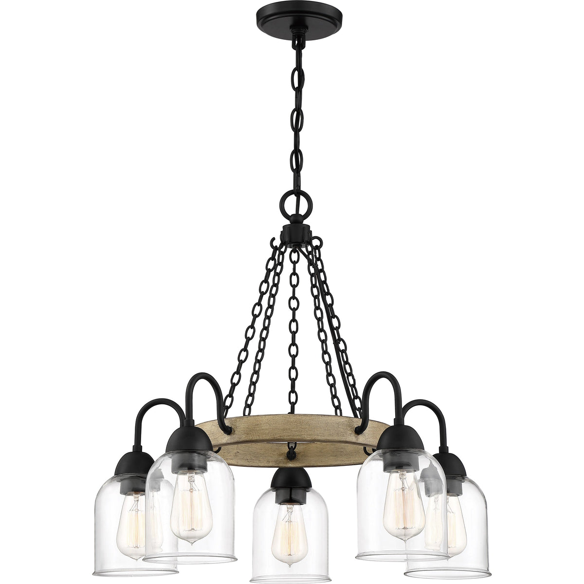 Quoizel Creeksville 5-Light Matte Black with Faux Natural Walnut Farmhouse Antler Chandelier