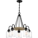 Quoizel Creeksville 5-Light Matte Black with Faux Natural Walnut Farmhouse Antler Chandelier