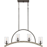 Quoizel Arley 4-Light Rustic Black and Faux Weathered Wood Farmhouse Chandelier, 32-in Linear