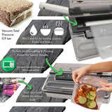 White Kitchen Pro Stainless Steel Food Vacuum Sealer System - Countertop Electric Air Seal Preserver with Air Vac Bags