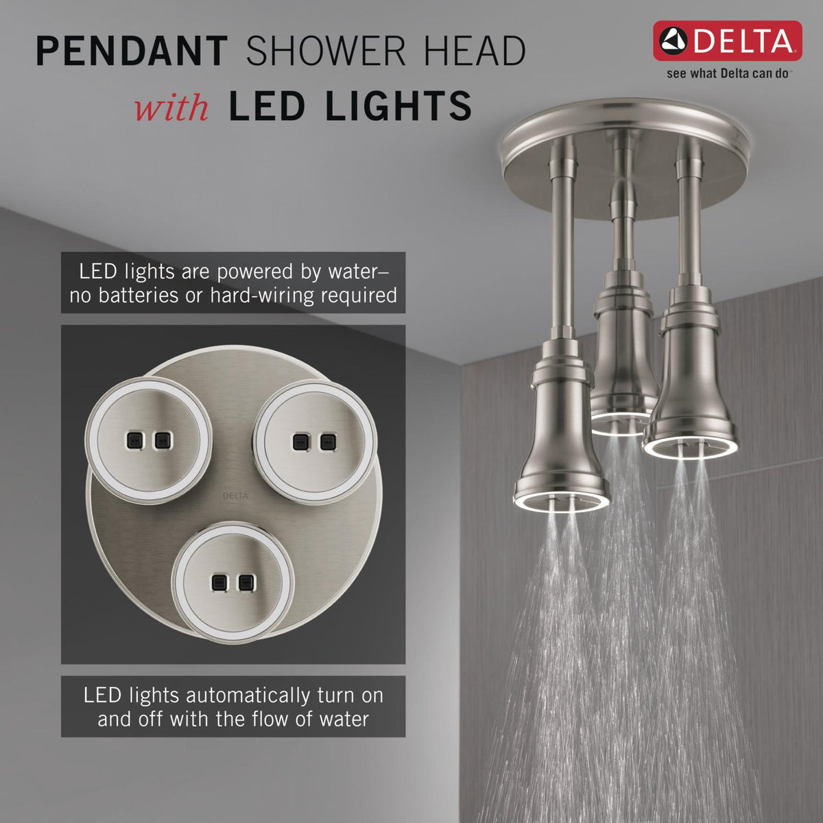 Delta Universal Showering Components Stainless 1-Spray Pendant Rain Shower Head with LED Lights, 2.5 GPM (9.5 LPM)