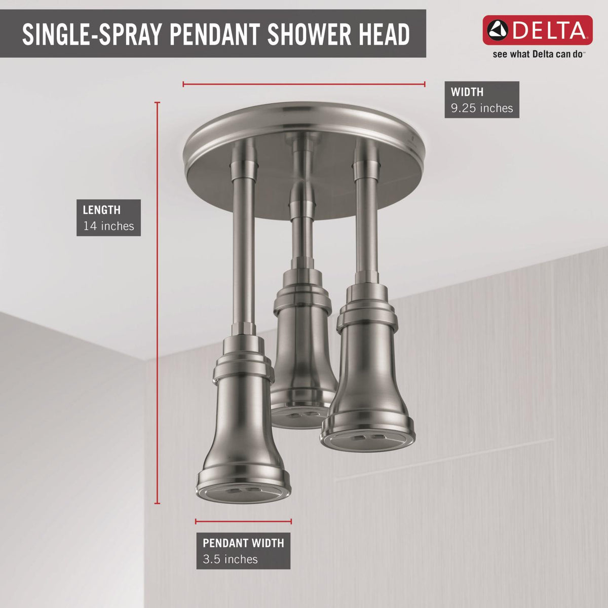 Delta Universal Showering Components Stainless 1-Spray Pendant Rain Shower Head with LED Lights, 2.5 GPM (9.5 LPM)