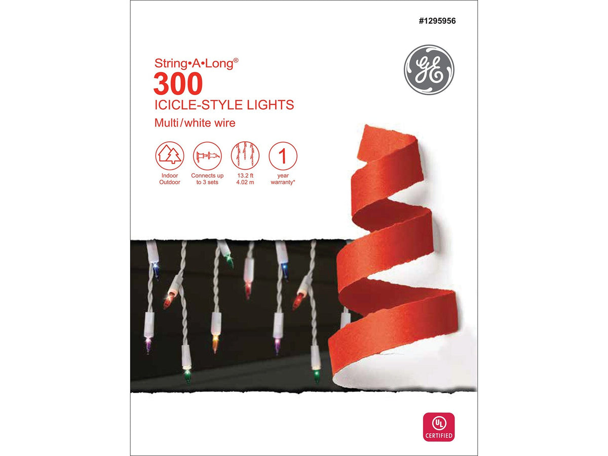 GE String-A-Long 300-Count Constant Multicolor Mini Incandescent Plug-In Christmas Icicle Lights