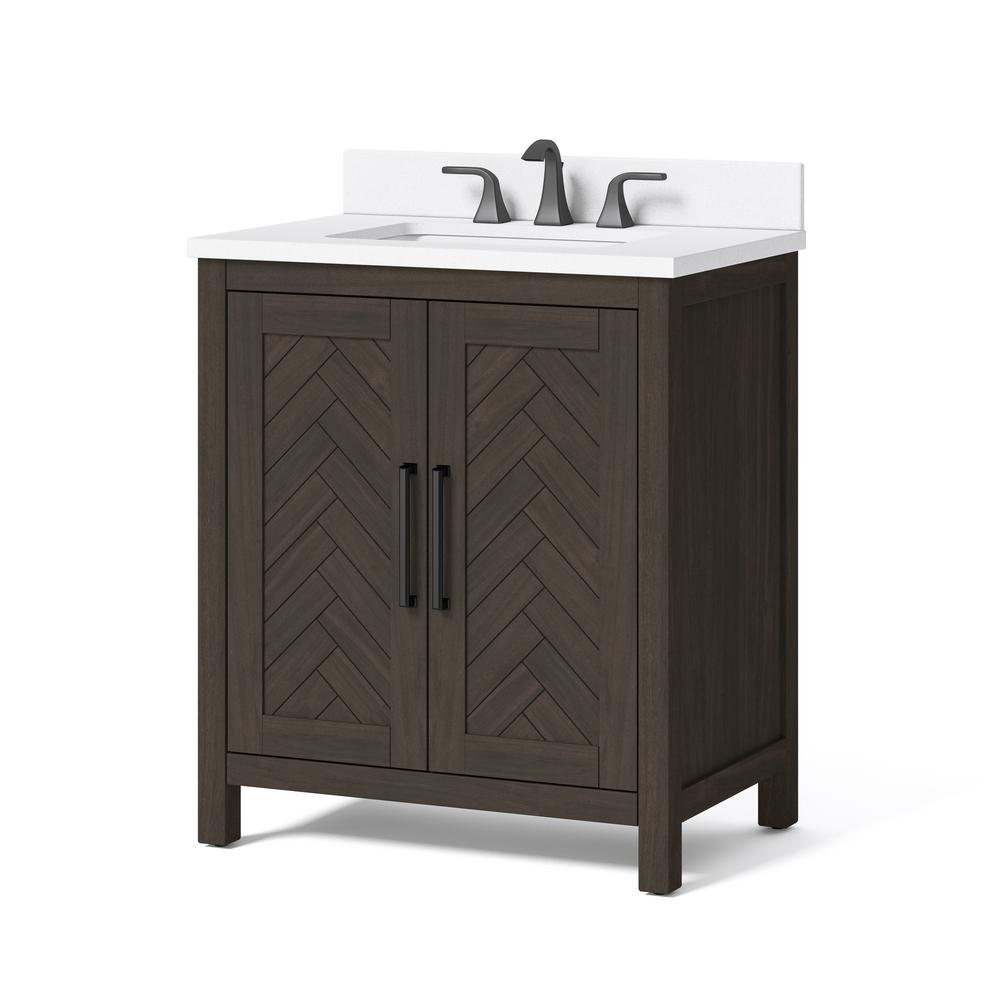 Leary 30 in. W x 34.5 in. H Bath Vanity in Dark Brown with Engineered Stone Vanity Top in White with White Basin - Super Arbor