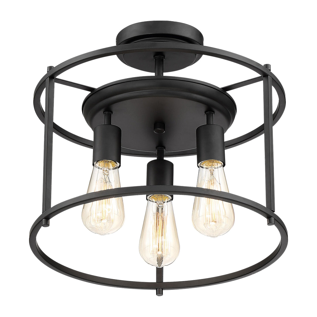 Quoizel Wolfeboro 14-in Matte Black Farmhouse Semi-Flush Mount Light