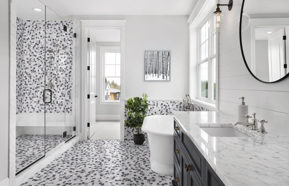 Satori 10-Pack Mixed Carrara Nero 12-in x 12-in Honed Natural Stone Pebble Marble Look Floor and Wall Tile