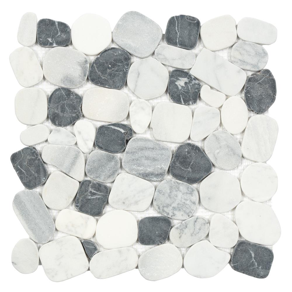 Satori 10-Pack Mixed Carrara Nero 12-in x 12-in Honed Natural Stone Pebble Marble Look Floor and Wall Tile
