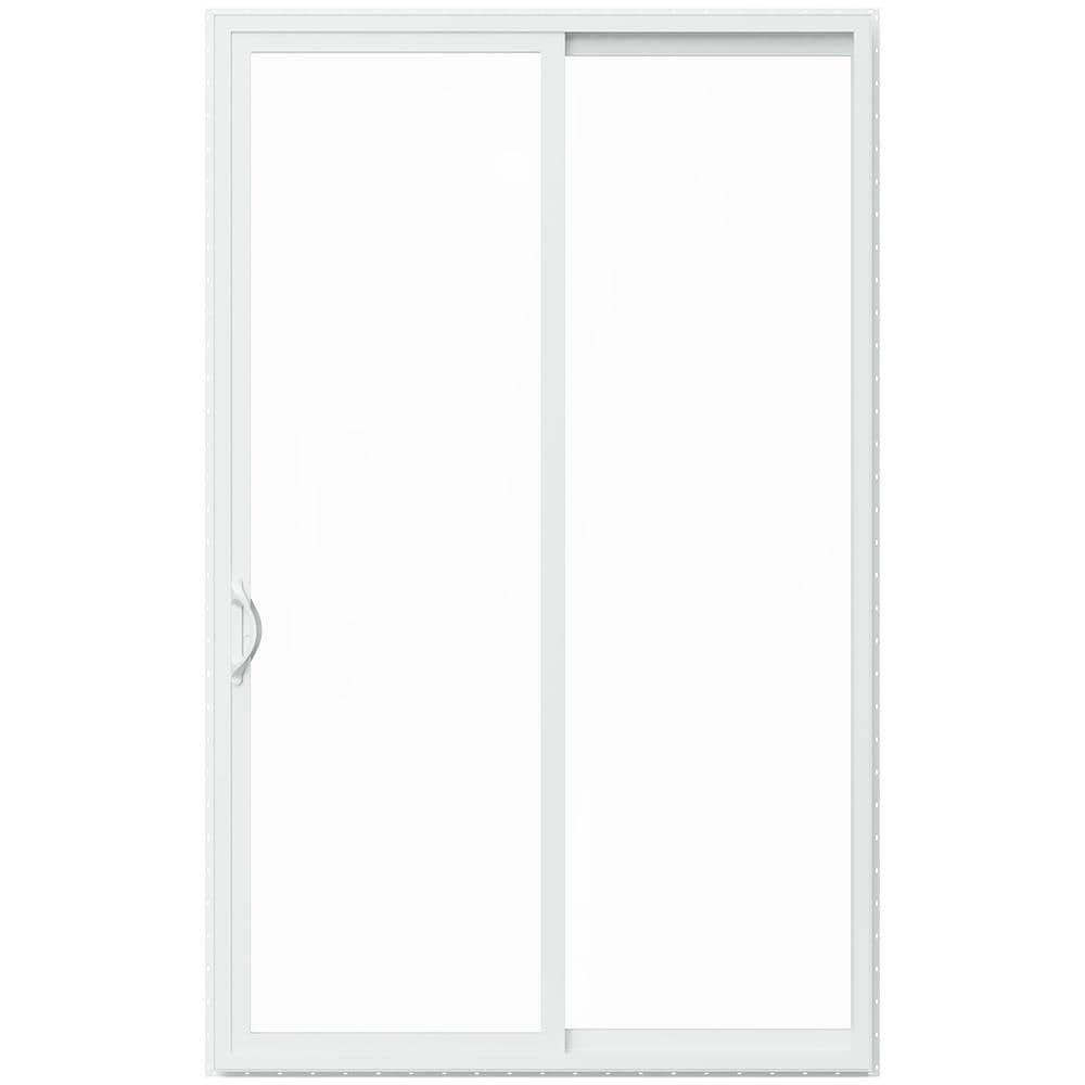 JELD-WEN V-2500 96-in x 80-in x 4-9/16-in Jamb White Vinyl Right-Hand Sliding Double Patio Door with Low-E Glass, Screen Included