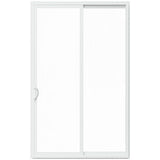 JELD-WEN V-2500 96-in x 80-in x 4-9/16-in Jamb White Vinyl Right-Hand Sliding Double Patio Door with Low-E Glass, Screen Included
