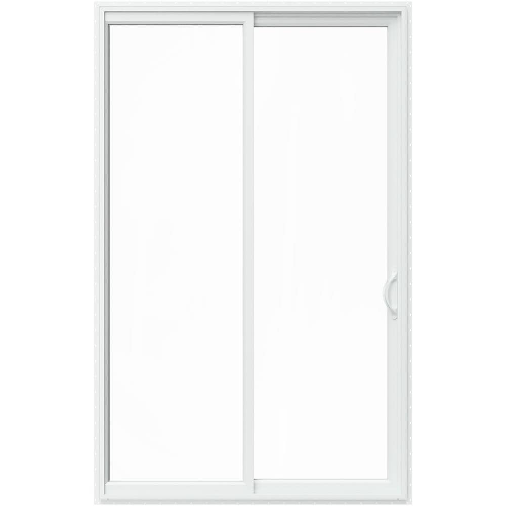JELD-WEN V-2500 96-in x 80-in x 4-9/16-in Jamb White Vinyl Right-Hand Sliding Double Patio Door with Low-E Glass, Screen Included