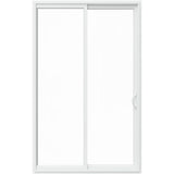 JELD-WEN V-2500 96-in x 80-in x 4-9/16-in Jamb White Vinyl Right-Hand Sliding Double Patio Door with Low-E Glass, Screen Included