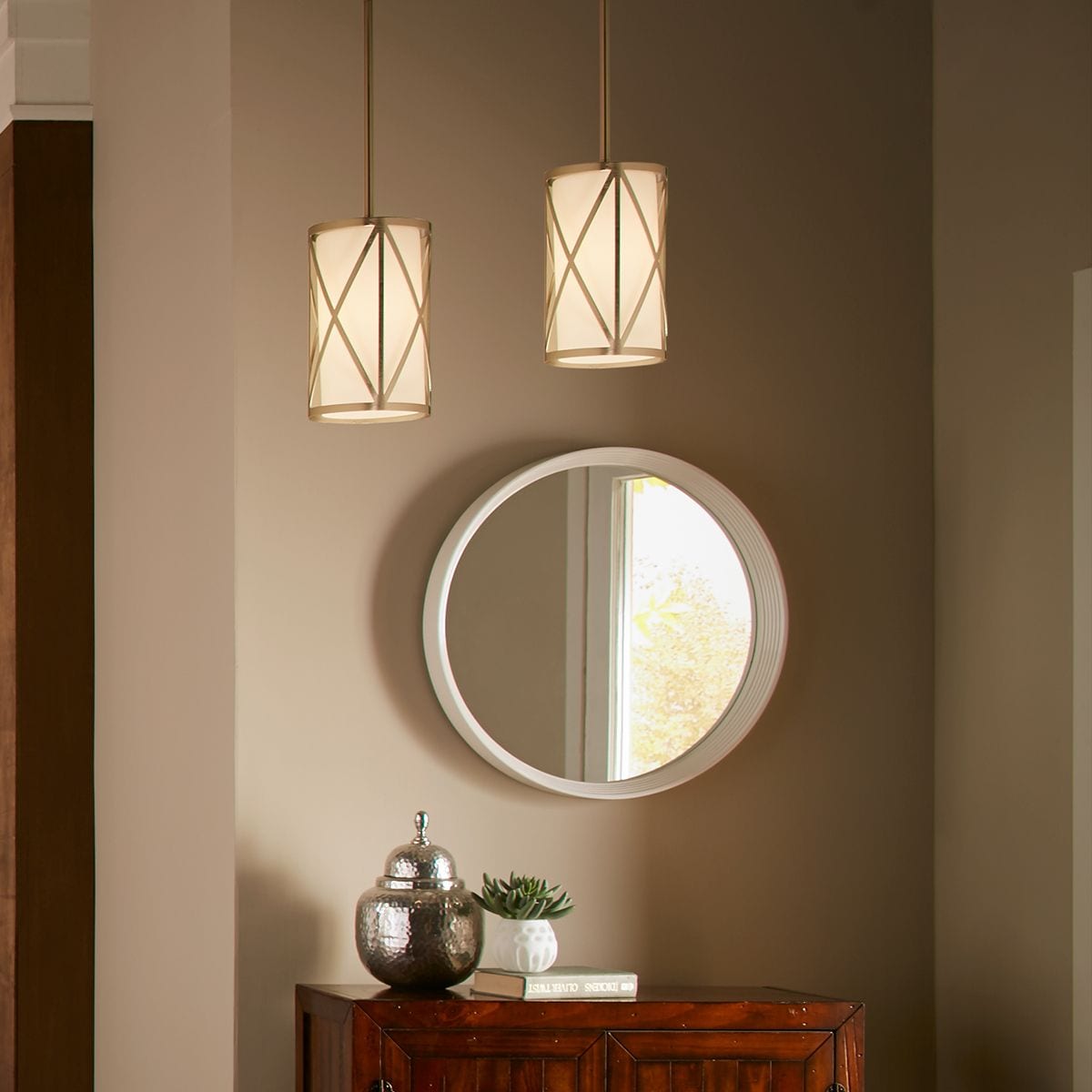 Kichler Edenbrook Brushed Nickel Modern/Contemporary Etched Glass Cylinder Pendant Light