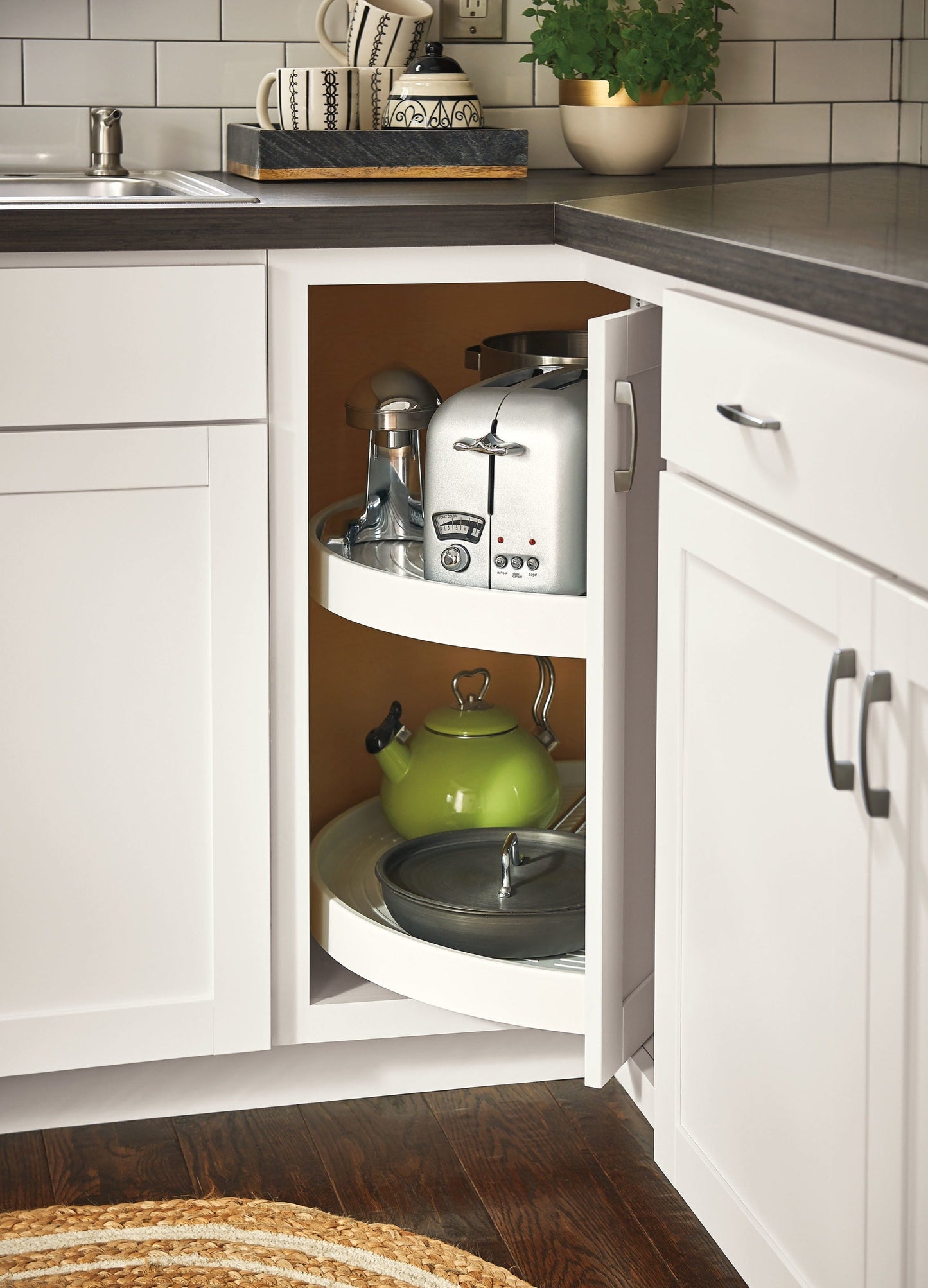 Diamond NOW Arcadia 36-in W x 35-in H x 23.75-in D White Lazy Susan Corner Base Fully Assembled Cabinet (Recessed Panel Shaker Style)