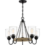 Quoizel Creeksville 5-Light Matte Black with Faux Natural Walnut Farmhouse Antler Chandelier