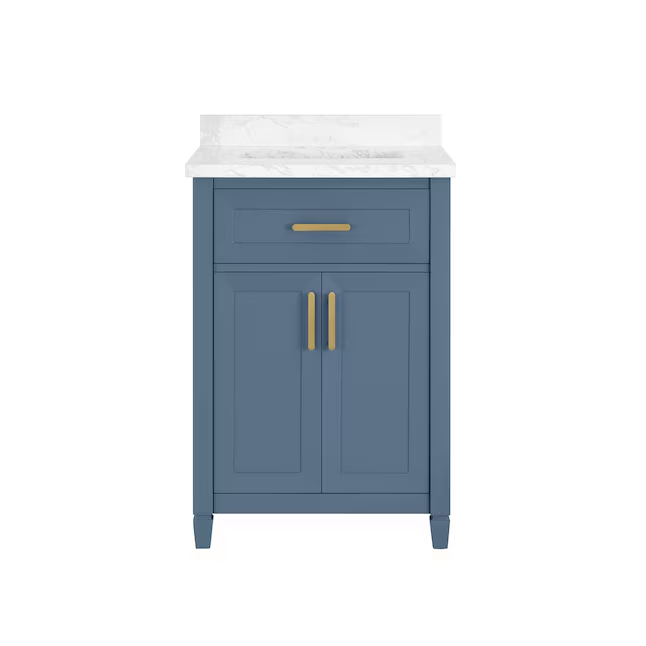 allen + roth Lancashire 24-in Chambray Blue Undermount Single Sink Bathroom Vanity with White Engineered Stone Top