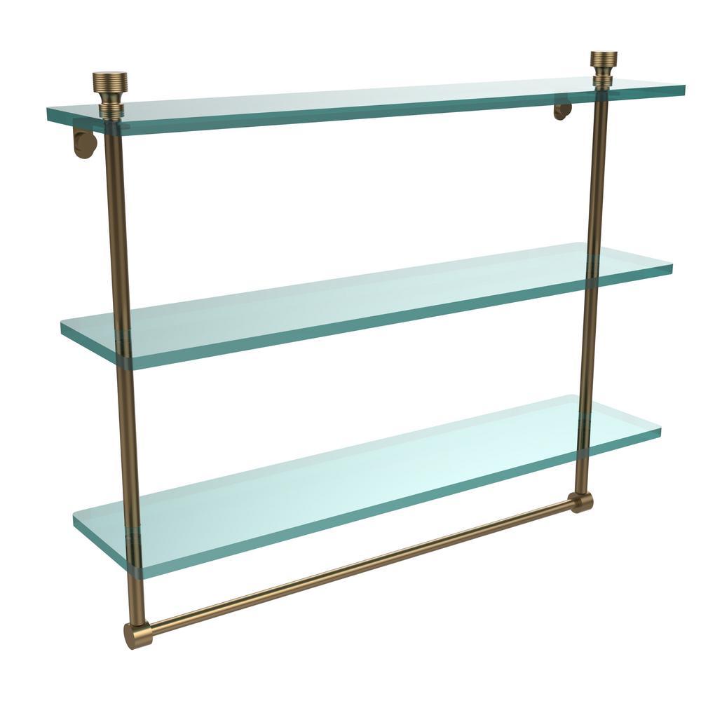 Foxtrot 22 in. L  x 18 in. H  x 5 in. W 3-Tier Clear Glass Bathroom Shelf with Towel Bar in Satin Nickel - Super Arbor
