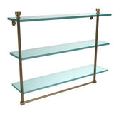 Foxtrot 22 in. L  x 18 in. H  x 5 in. W 3-Tier Clear Glass Bathroom Shelf with Towel Bar in Satin Nickel - Super Arbor