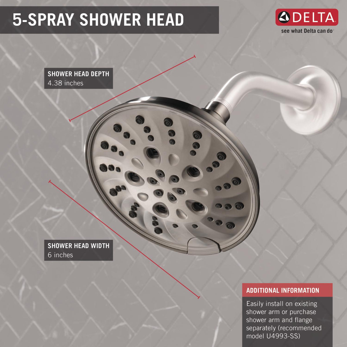 Delta Universal Showering Components Brushed Nickel 5-Spray Shower Head, 1.75 GPM (6.6 LPM)