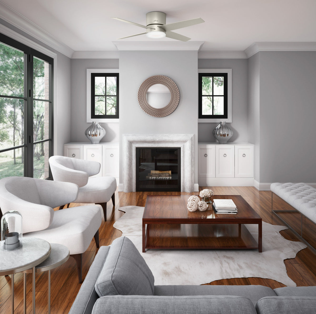 Hunter Advocate 54-in Matte Nickel Indoor Smart Ceiling Fan with Integrated LED Light & Remote, Wi‑Fi SIMPLEconnect, DC Motor (4-Blade)