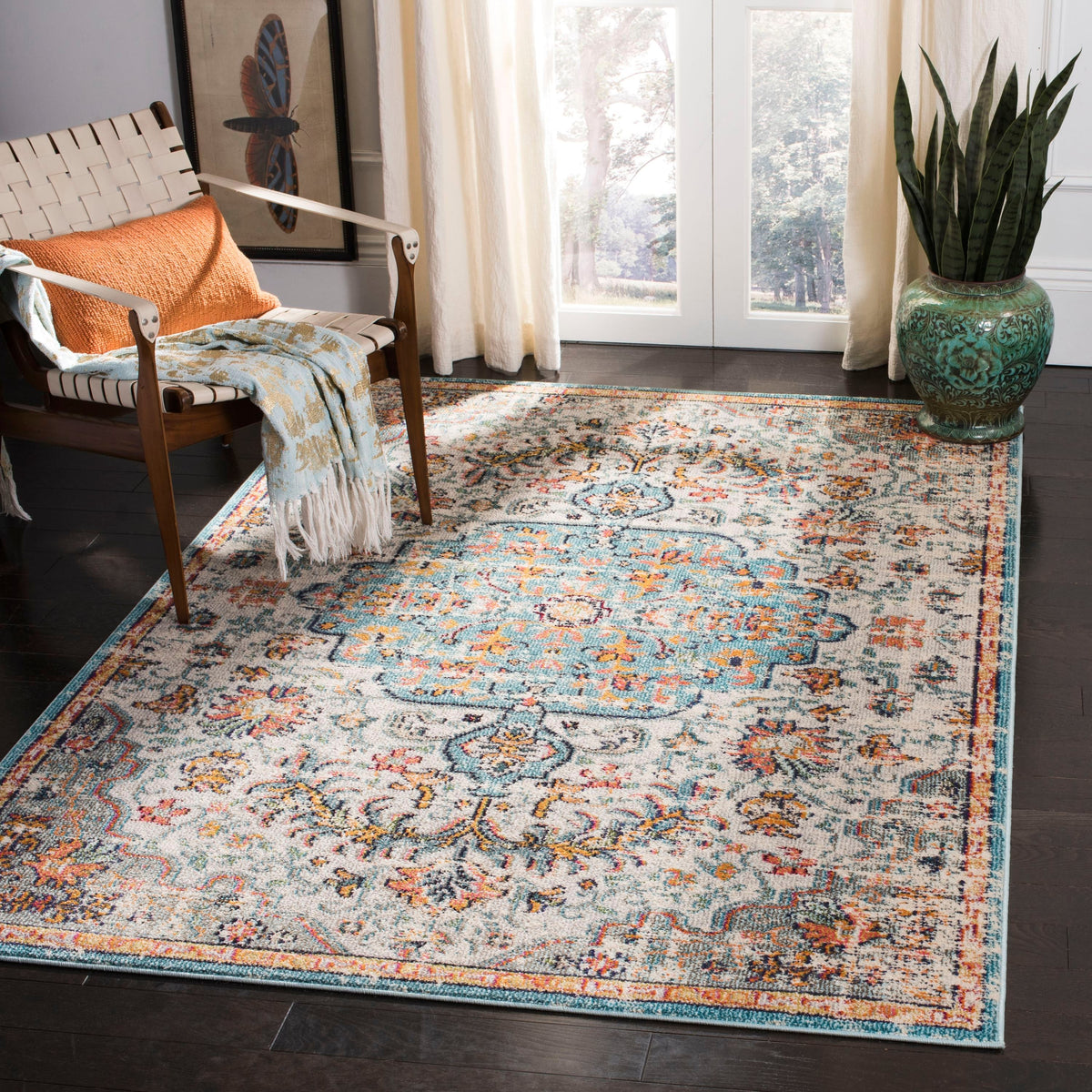 Safavieh Madison Sudbury 9 x 12 Gray/Light Blue Indoor Distressed/Overdyed Vintage Area Rug