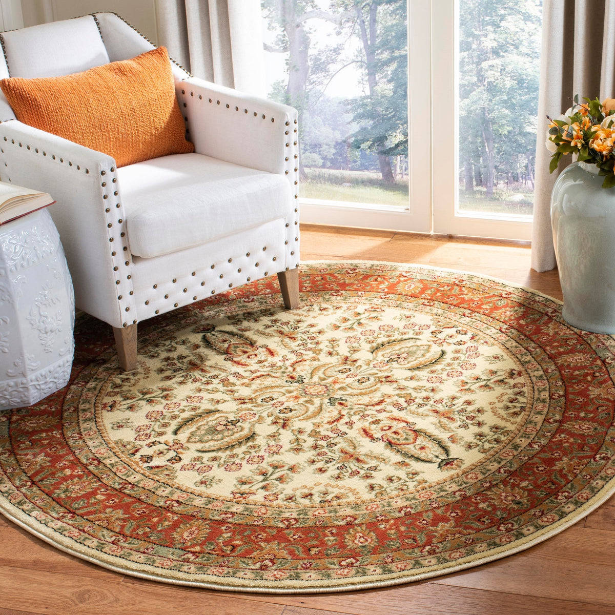 Safavieh Lyndhurst Isphahan 10 x 10 Ivory/Rust Round Indoor Floral/Botanical Oriental Area Rug