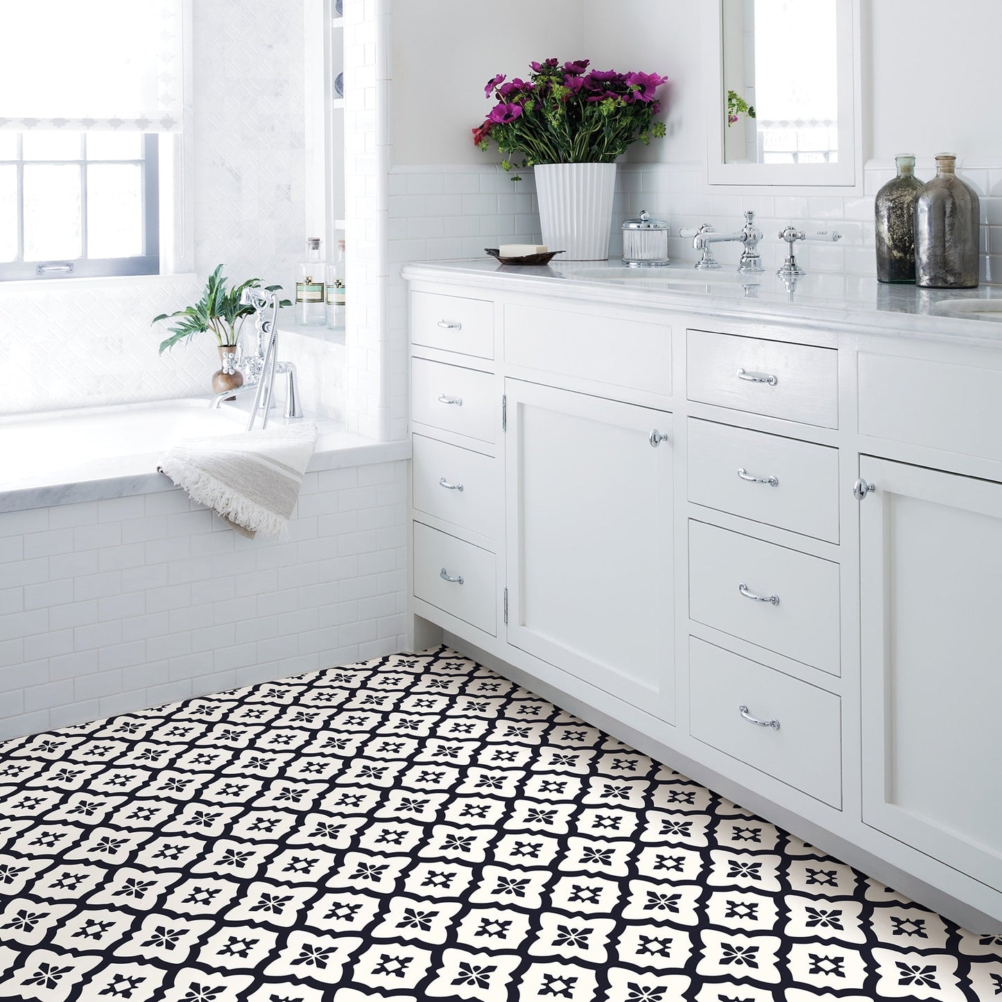 FloorPops Black 12-in x 12-in Water Resistant Peel and Stick Vinyl Tile Flooring, 20-sq ft Carton
