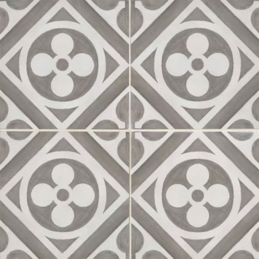 Bedrosians Chateau 12-in x 12-in Fiore Deco Porcelain Tile in Canvas & Smoke (9.8 sq ft/ctn)