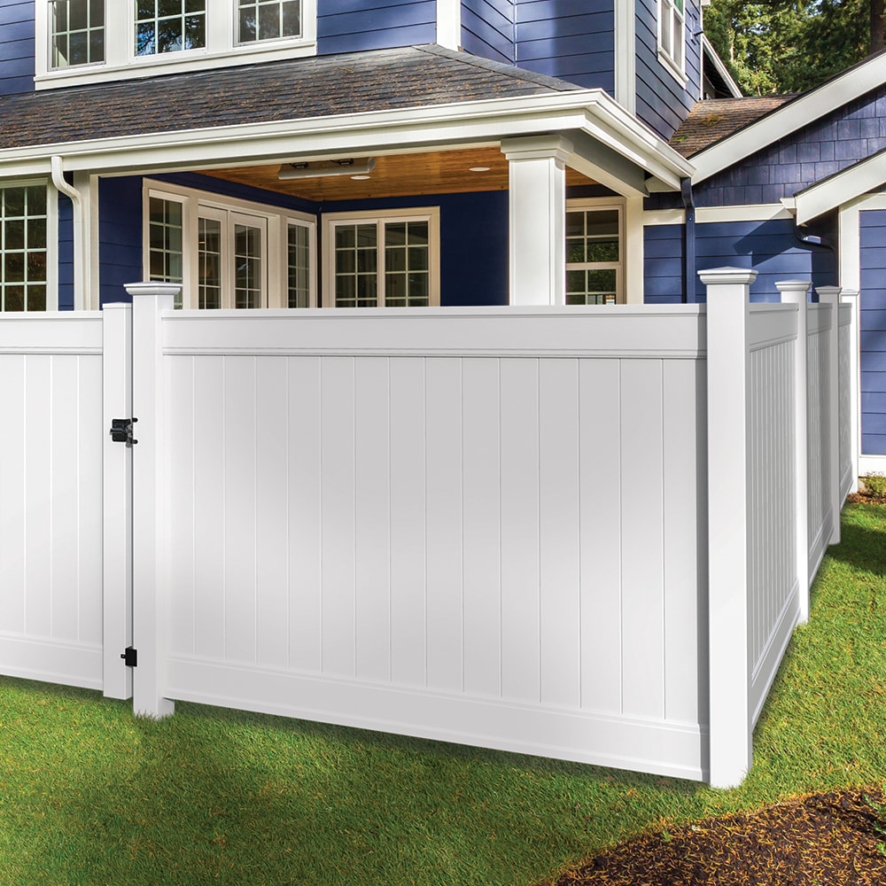 Freedom Emblem 5-ft H x 8-ft W White Privacy Vinyl Flat-top Fence Panel (Unassembled)